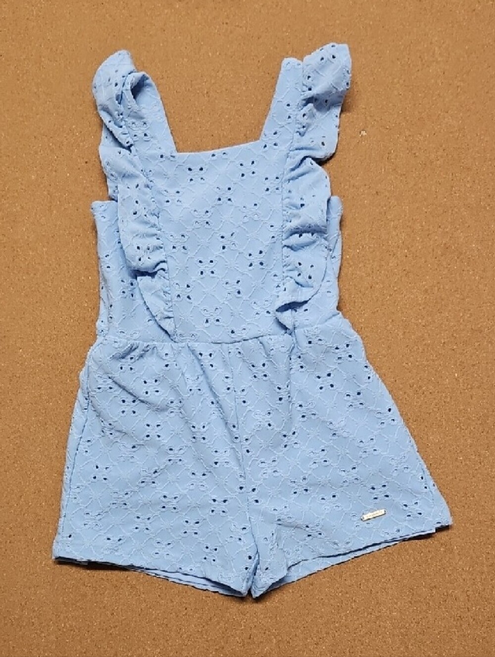 Tahari Girl's Light Blue Eyelet Ruffle Sleeve Romper Size 4